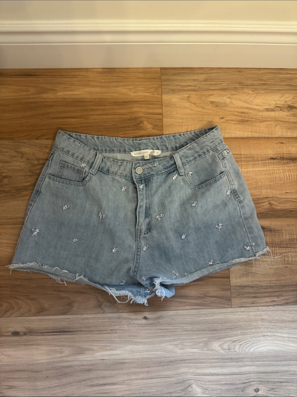 Altar'd State Light Blue Embroidered Denim Shorts